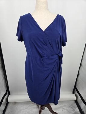 Igigi Royal Blue Faux Wrap Tie-Detail Midi Dress 18/20 (7945)